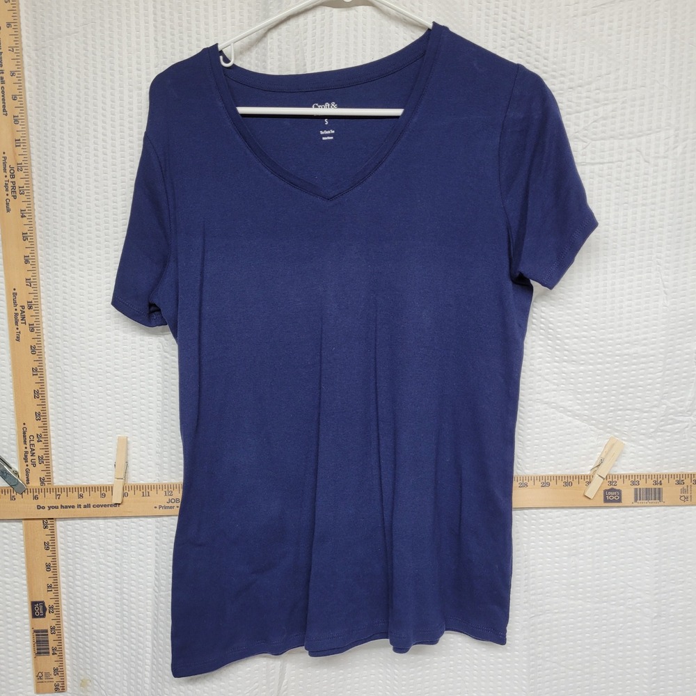 Croft & Barrow The Classic Tee Navy Blue V-Neck Short Sleeve Top Small